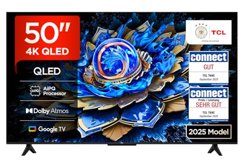 TCL 50T69C 50 Zoll QLED, Direct LED TV, 4K HDR TV, Smart Google TV (Dolby Vision & Atmos, Motion Clarity, Kompatibel mit Google Assistant & Alexa)