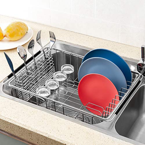 Ipegtop Expandable Deep Large Dish Drying Rack And Utensil Cutlery Holder, Rustproof Stainless Steel Over Sink Dish Rack Basket Shelf, Dish Drainer In Sink Or On Counter #TOP2