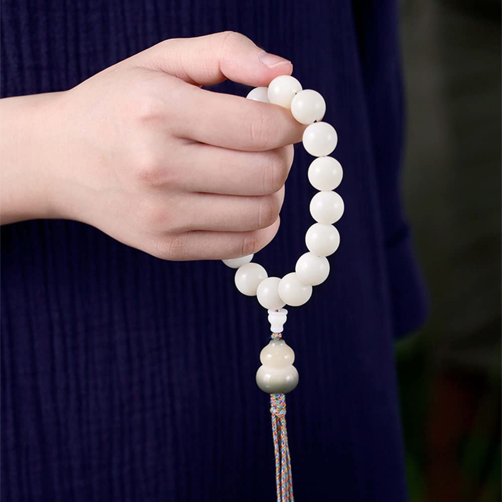 Bracciale con Perline di radice Bodhi in Giada Bianca