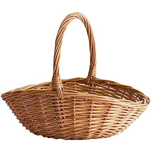 JITASHWA Wicker Basket with Handle - Easter & Picnic Basket, Gift Hamper, Kitchen Storage for Eggs, Vegetables, Fruits & Flowers - Small