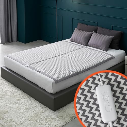 Drs. Electric Heating Pad Far Infrared 100% Carbon Heated Warm & Soft Cozy for Back Neck Shoulder Pain Relief, Smart Controller,Auto Shut Off, Adjustable Temperatures, EMF Free (Queen), Gray