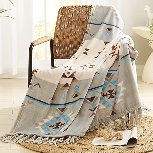 Casaagusto Boho Throw Blanket - Green And Beige Aztec Throw Blankets With Tassel For All Season Printed Flannel Fleece Bohemian Throw Blanket Cover For Couch, Bed, Sofa, Chair (50 * 60 Inches) #TOP18