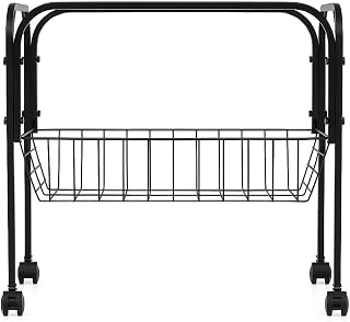 Novoto Clear View Bird Cage Stand with Wheels & Basket - Transparent Panels for Small Birds like Parakeets & Budgies (Black, 15.7x11x17")