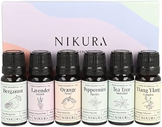 Nikura | Best Sellers (6 x 10ml) Essential Oil Gift Set | Bergamot, Lavender, Sweet Orange, Peppermint, Tea Tree & Ylang Ylang | for Aromatherapy, Soap and Candle Making, Diffuser, Vegan