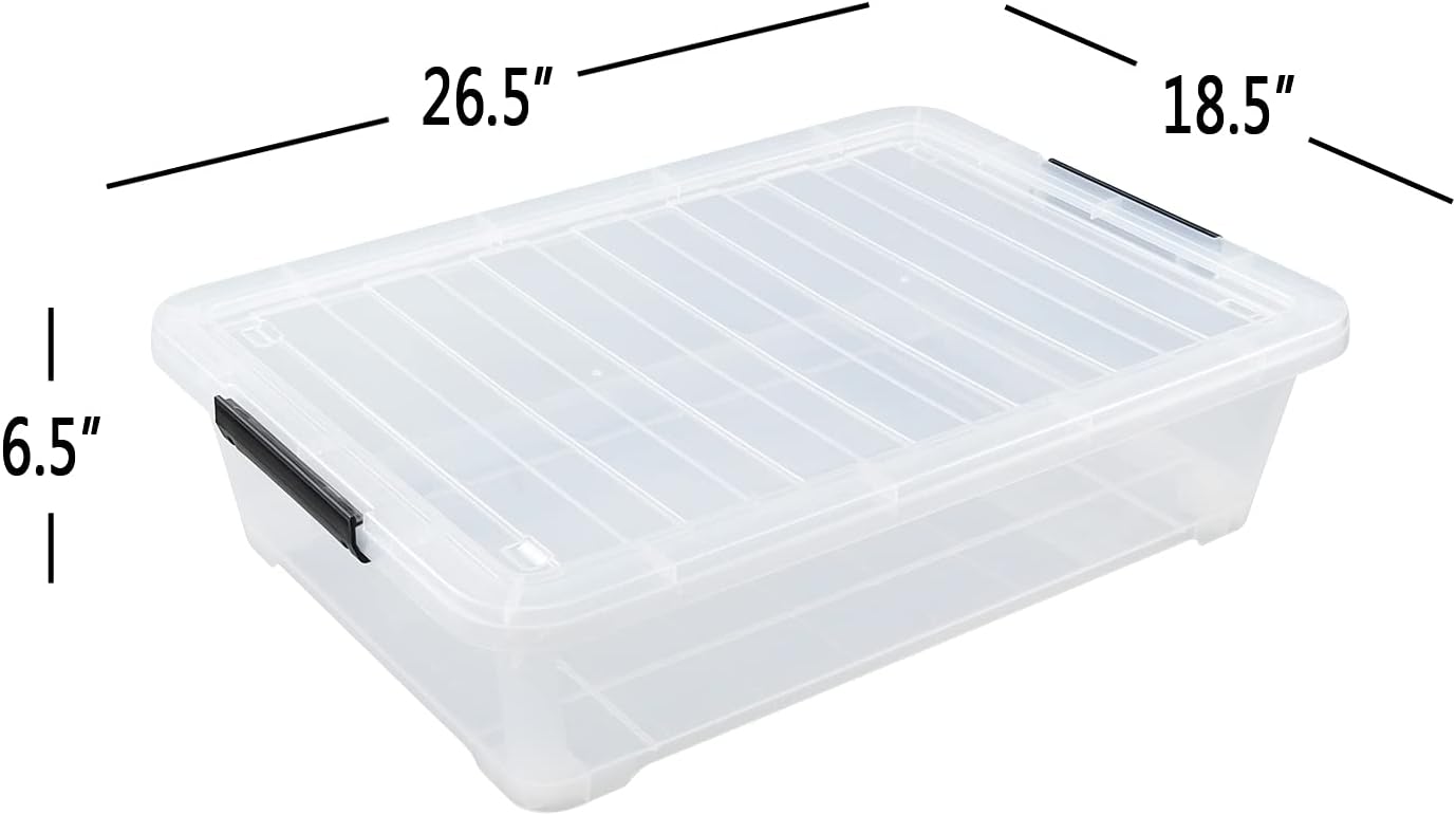 Zopnny 3-Pack 40 Quart Plastic Underbed Storage Box, Large Clear Under Bed Storage Bin with Wheels