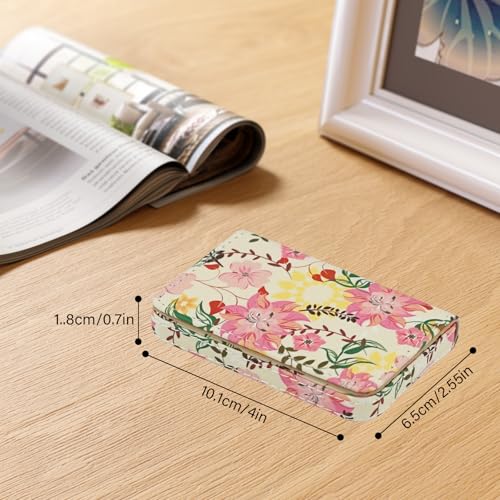 Image of Business Card Holder,PU Leather Business Card Case Color Printing Pattern Card Holder Wallet,Pockets Magnetic Credit Card Holders for Men and Women - Red Yellow Flowers