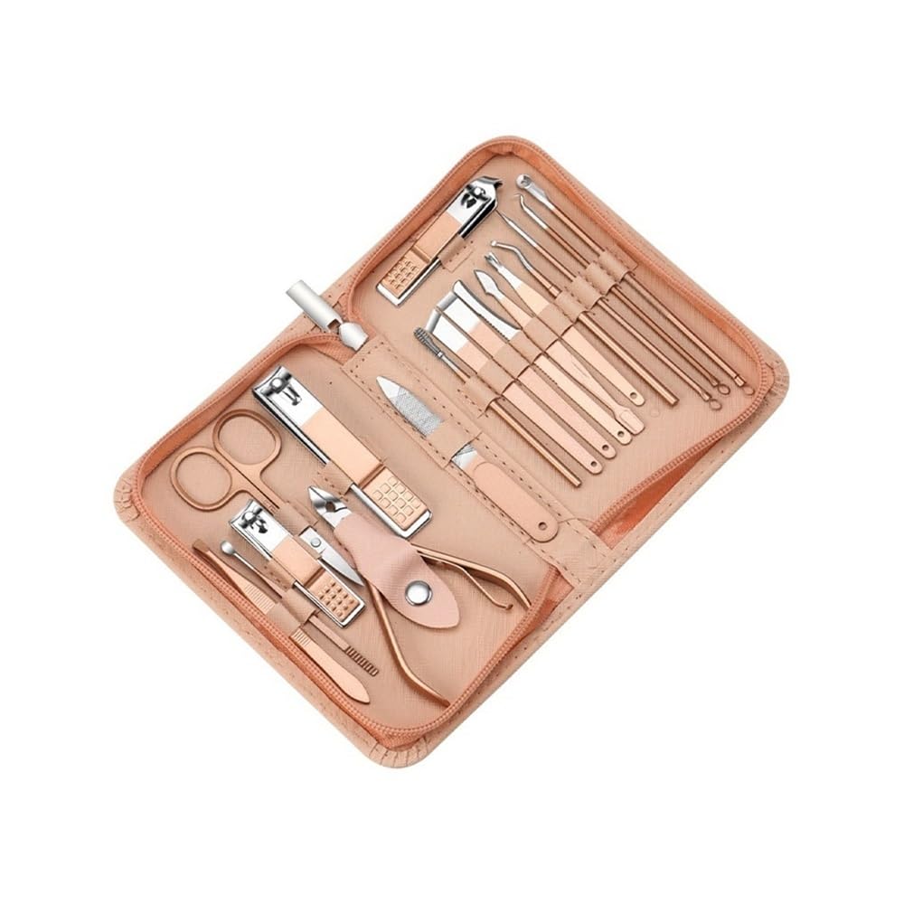 Set de manicura de Acero Inoxidable de 18 Piezas con cortaúñas y Estuche con Cremallera para pies, Dedos de los pies y Manos.