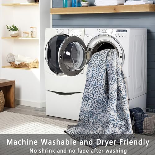 vivorug Blue Runner Rug 2x10 Machine Washable Rug with Non-Slip Backing, Ideal for Kitchen Hallway Entryway Laundry Room - Vintage, Durable, Easy Clean, Low Pile Carpet Runner