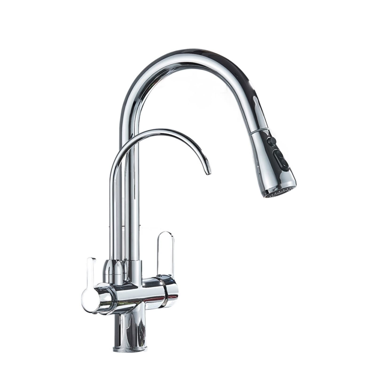 Robinet filtré 3 voies noir et or avec douchette extractible pour eau chaude et froide