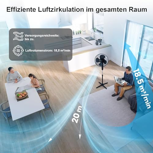 EXTRALINK Standventilator 40 cm – Leiser Bodenventilator 3 Geschwindigkeiten, Oszillation, Neigungsverstellung & 3 Rotorblättern – Kompakter Ventilator für Schlafzimmer, Büro & Zuhause – 45W Schwarz