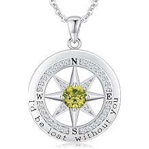 Compass Necklace for Women Wife Girlfriend Mom Daughter Gifts | S925 Silver Jewelry For Anniversary 18K Rose Gold Gifts For Birthday Christmas Mothers Valentines Day 12 Birthstones