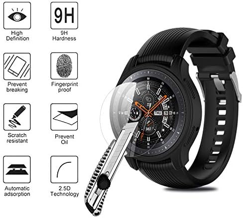 MWOOT 2 Pieces Tempered Glass Screen Protector und Black Case Cover Compatible with Samsung Galaxy Watch 46MM and Samsung Gear S3 ONLY Frontier Model