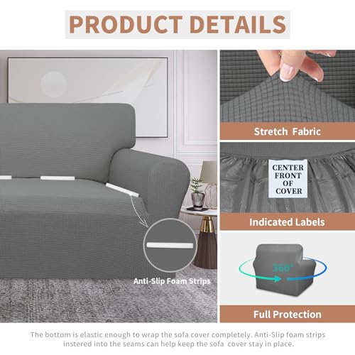 Image of Easy-Going 100% Waterproof Oversized Chair Couch Cover, Stretch Sofa Cover | Dual Waterproof Sofa Slipcover, Leakproof Furniture Protector Against Stain Spill from Kids, Pets, Dog, Grey
