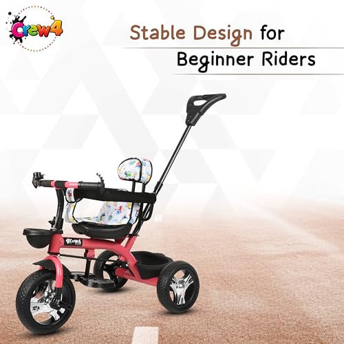 Image of Tricycle 1 Years to 5 Years with Removable Safety Guard and Parental Control Back Side Push Handle with Rubber Tyre for Kid's CR07 (Pink 2)