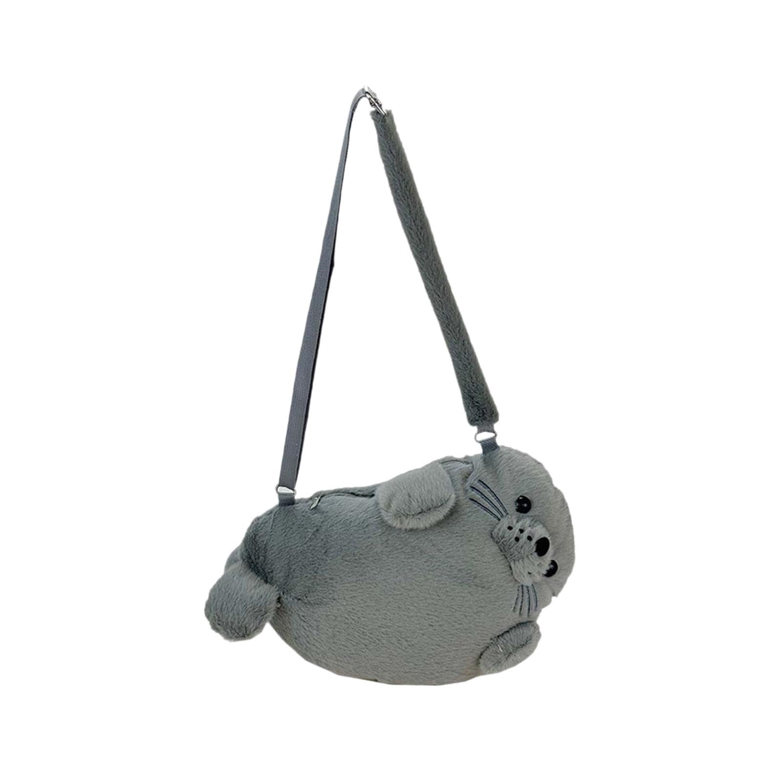 Seal Plush plusunit Bag Casual Funny Shoulder Bag for Party Travel Shopping Gray L-image-19