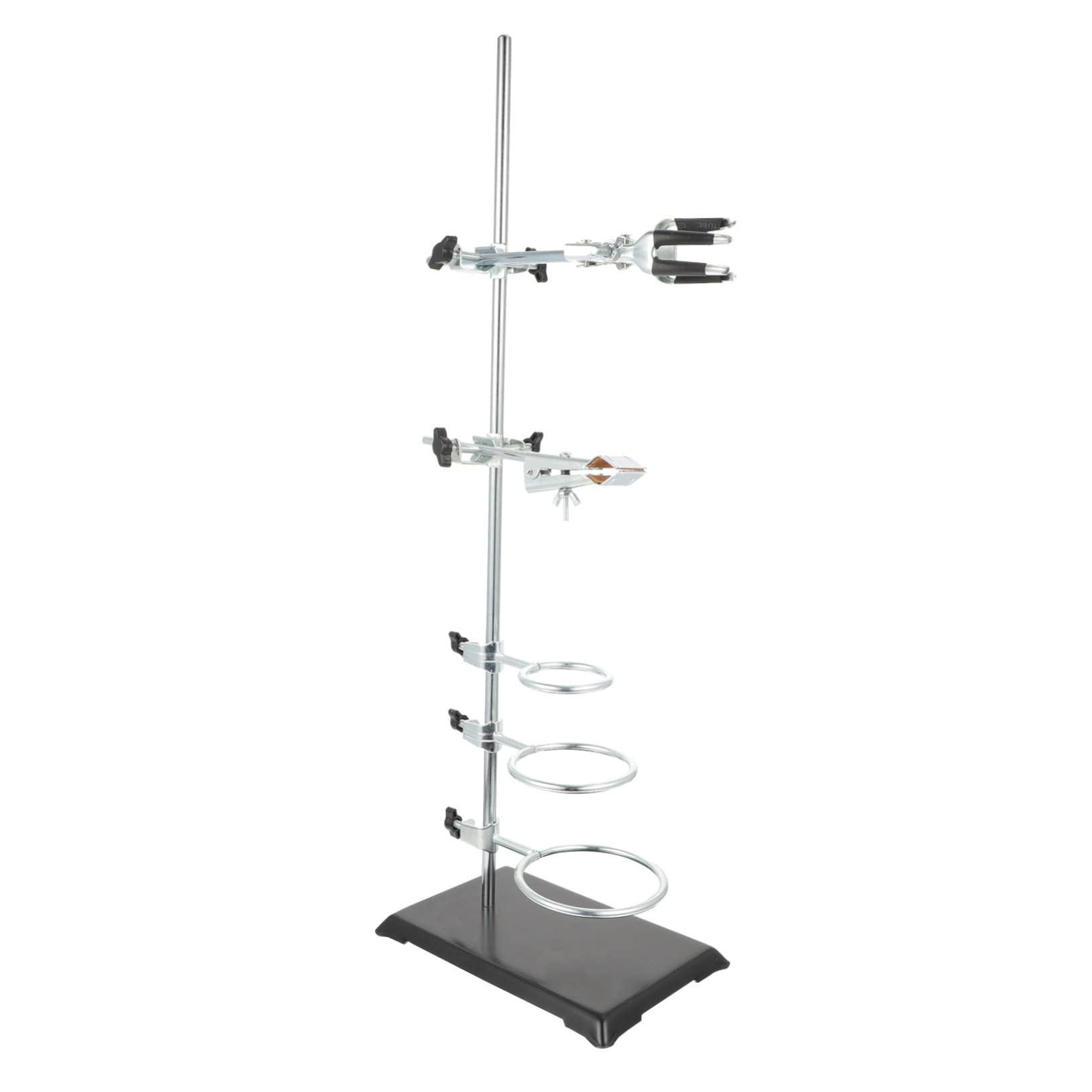 Support D’instruments de Laboratoire 60cm en Fer, Base Argenté | Poteau Unique 6 Supports, Hauteur Réglable, Format Compact pour Matériel de Chimie