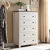 T4tream farmhouse 5 drawers dresser chests for bedroom wood rustic tall chest of drawers dressers organizer for bedroom living room hallway antique white  urban country home decor