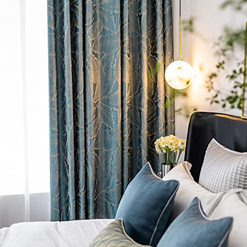 Jessans Luxury Curtains Blue Jacquard Drapes 3D Gold Leaf High Precision Curtains For Living Room 2 Panels For Bedroom Grommet Top (Blue, 54 * 96) #TOP1