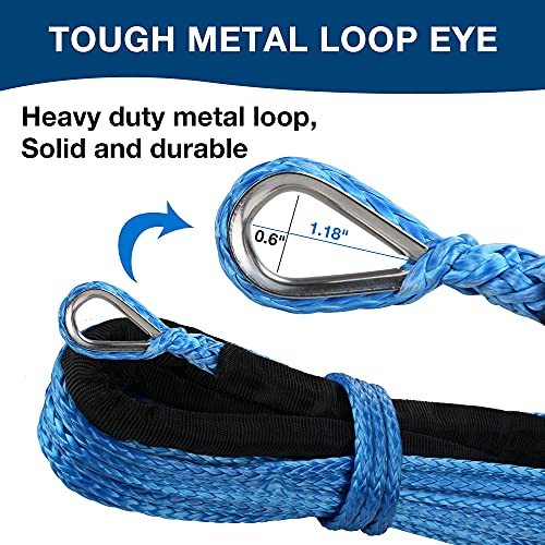 WROUGH Synthetisches Seilwinde, 0,6 cm x 15,2 m, ATV, Seilwinde, 4,5 kg, Dyneema, kinetisches Abschleppseil mit schwarzer Schutzhülle und Edelstahl-Fingerhut für UTV 4WD SUV Geländewagen