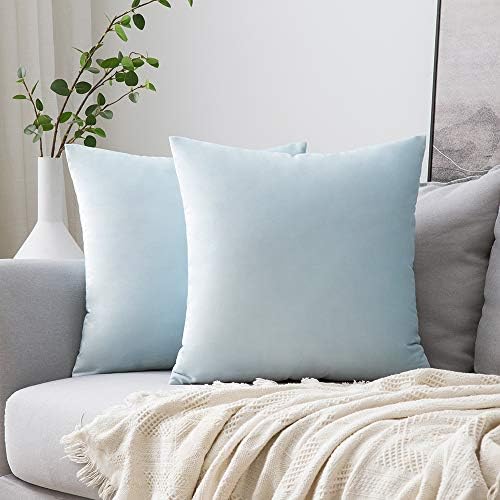 MIULEE Pack of 2 Velvet Pillow Covers Decorative Square Pillowcase Soft Solid Cushion Case for Sofa Bedroom Car 18 x 18 Inch Baby Blue