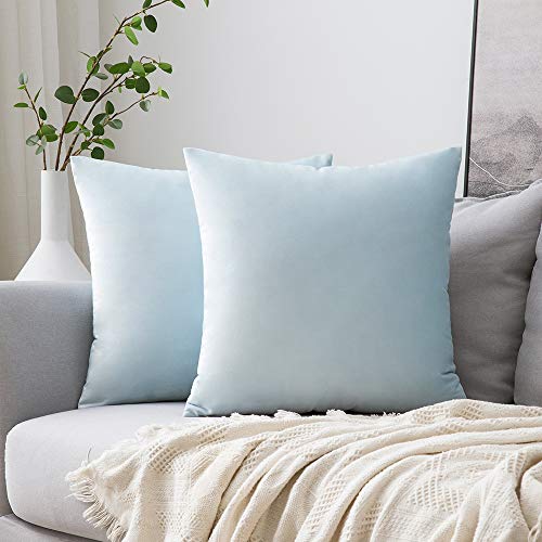 Image of MIULEE Pack of 2 Velvet Pillow Covers Decorative Square Pillowcase Soft Solid Cushion Case for Sofa Bedroom Car 16 x 16 Inch Baby Blue