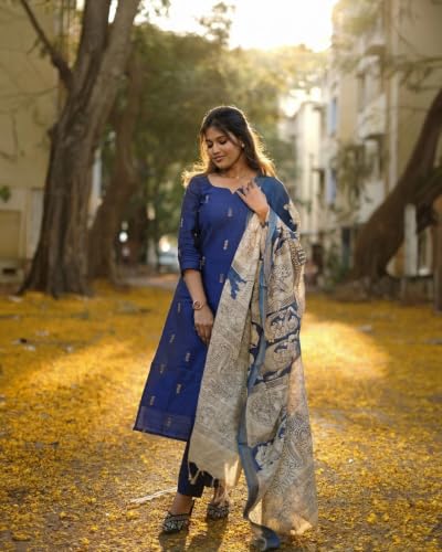 Image of GoSriKi Viscose Kurta | Kurta with Pant & Dupatta | Straight Kalamkari Printed Suit | Indian Ethnic Outfit Office Party Wedding Clothing Fashion Premium Traditional Style Look 3 Piece