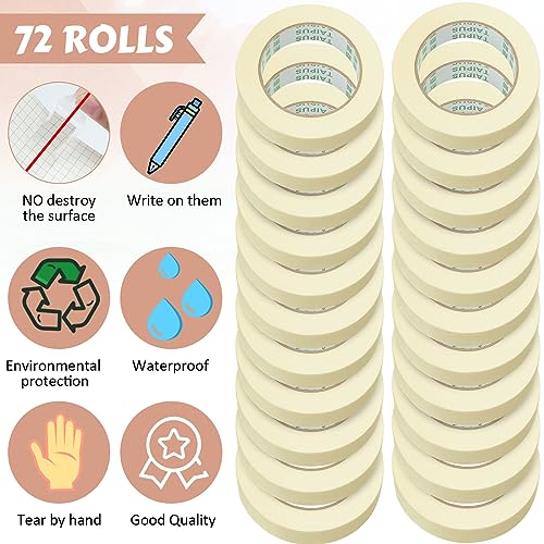 Image of Fainne 72 Rolls Masking Tape Bulk 1 Inch 55 Yards | General Purpose Tape for Classroom, Labeling, Crafts, Office, School Projects, Easy Tear & Clean Removal, Beige White
