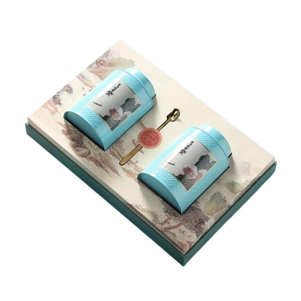 Juego De Té Lata Redonda, Recipiente for almacenar té a Granel, Tarro Sellado for Cocina, Juego de té Chino Retro, Caja de Regalo de Doble Lata Tarro para Guardar Té(C)
