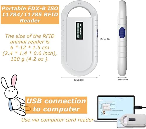 Miniatura 4 de Escáner de microchip de identificación para mascotas, lector RFID de chip animal portátil universal con pantalla de retroiluminación, datos