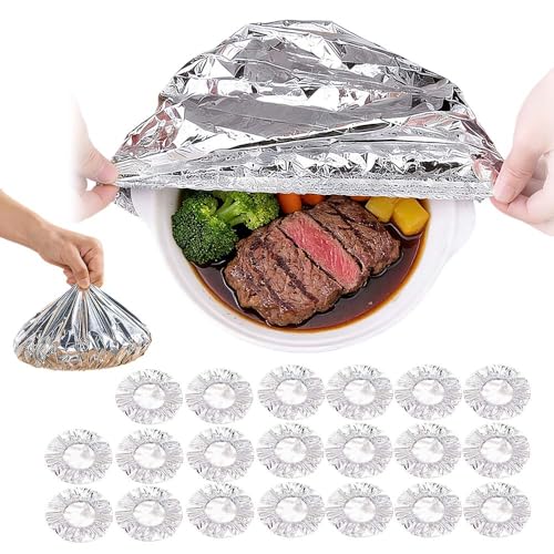 10PCS Reusable Aluminum Foil Food Covers Aluminum Foil Insulation Covers 2026 Thickened Heat-Resistant Elastic Food Covers for Meals Prep Vegetables Fruits Leftovers Refrigerator Storage (10PCS)