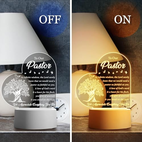 Image of Pastor Appreciation Gifts - Engraved Acrylic Night Light, Pastor Gifts for Women, Anniversary, Religious Christian Gifts, Christmas Gifts for Pastor, Thank You Present Tabletop Gift