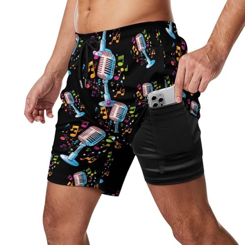 Music Microphone Mens Swim Trunks Quick Dry Beach Board Shorts with Pockets2