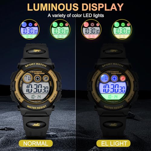Image of GOLDEN HOUR Watches for Kids Digital Sport Waterproof Boys Girls Watch Outdoor 12 /24 H Alarm EL Backlight Stopwatch Military Child Wristwatch Ages 3-15