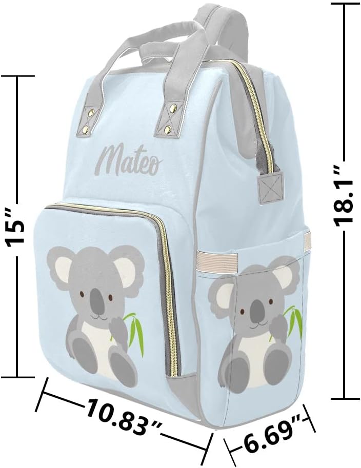 Koala Blue Personalized Diaper Bag Backpack Tote with Name,Custom Travel Nappy Mommy Bag Backpack