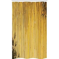 Cortina Ducha Bambu ABAKUHAUS Bambú Cortina para baño, Naturaleza Las Hojas de Madera Tallos, Tela con Estampa Digital Apta Lavadora Incluye Ganchos, 120 x 180 cm, Amarillo