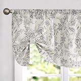 Lazzzy Blue Floral Tie Up Valance Curtain Linen Farmhouse Valance for Kitchen Living Room Bedroom Country Valances Window Treatments Small Cafe Curtian 18 Inch Rod Pocket 1 Panel,Black on Beige