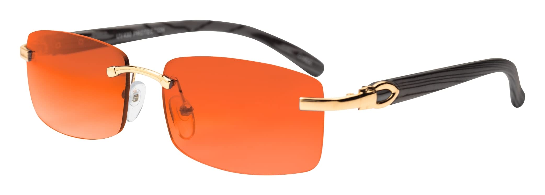 FLAWLESS EYEWEAR Elite Slim Rimless Rectangular Metal &amp; Wood Art Sunglasses