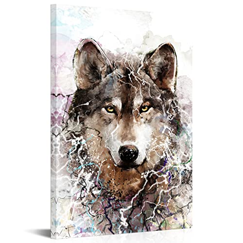 Derkymo Abstract Wolf Canvas Wall Art Animal Picture Prints Artwork Modern Wildlife Painting For Living Room Office Bedroom Stretched And Framed Ready To Hang 24"X36" #TOP21