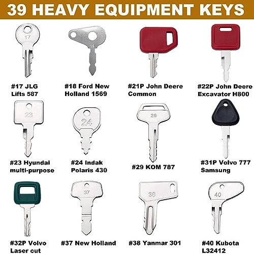 Image of 39 Heavy Equipment Keys Master Set, Construction Machine Operator Ignition Key Set for Caterpillar Bobcat JD Case JLG JCB Volvo Hyster Ford New Holland Yanmar Takeuchi Kubota Komatsu Toyota Hitachi