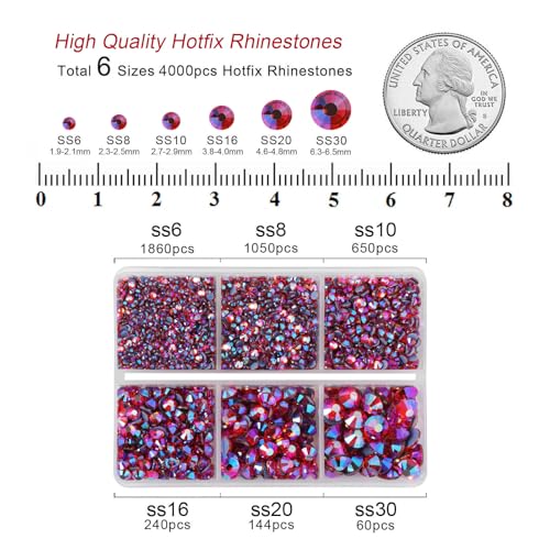 Image of BEADSLAND Hotfix Rhinestones, 4000 PCS Rhinestones for Clothes Crafts Mixed 6 Sizes with Wax Pencil and Tweezers Kit, SS6-SS30, Hyacinth AB