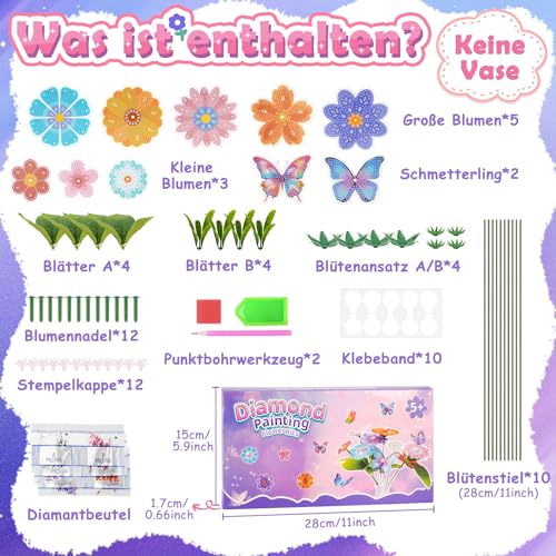Blumen Basteln Mädchen 8 6 7 9 10 Jahre: Geschenke für Mädchen 8-9-11-12 Jahren Mosaik Bastelset Kinder ab 6 5 8 10 Jahre Diamond Painting Kinder Blumenstrauß Kreativ Geburtstagsgeschenk Zimmer Deko
