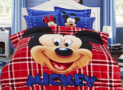 Mickey Disney Cotton Bedding Sets 4 Piece Bedding Set Close Skin Cartoon Mouse Pattern Bed in a Bag 4 pcs Bedclothes Multi-Color Comforter Cover/quilt cover+Pillowcase+Flat Sheet Queen&Full Size