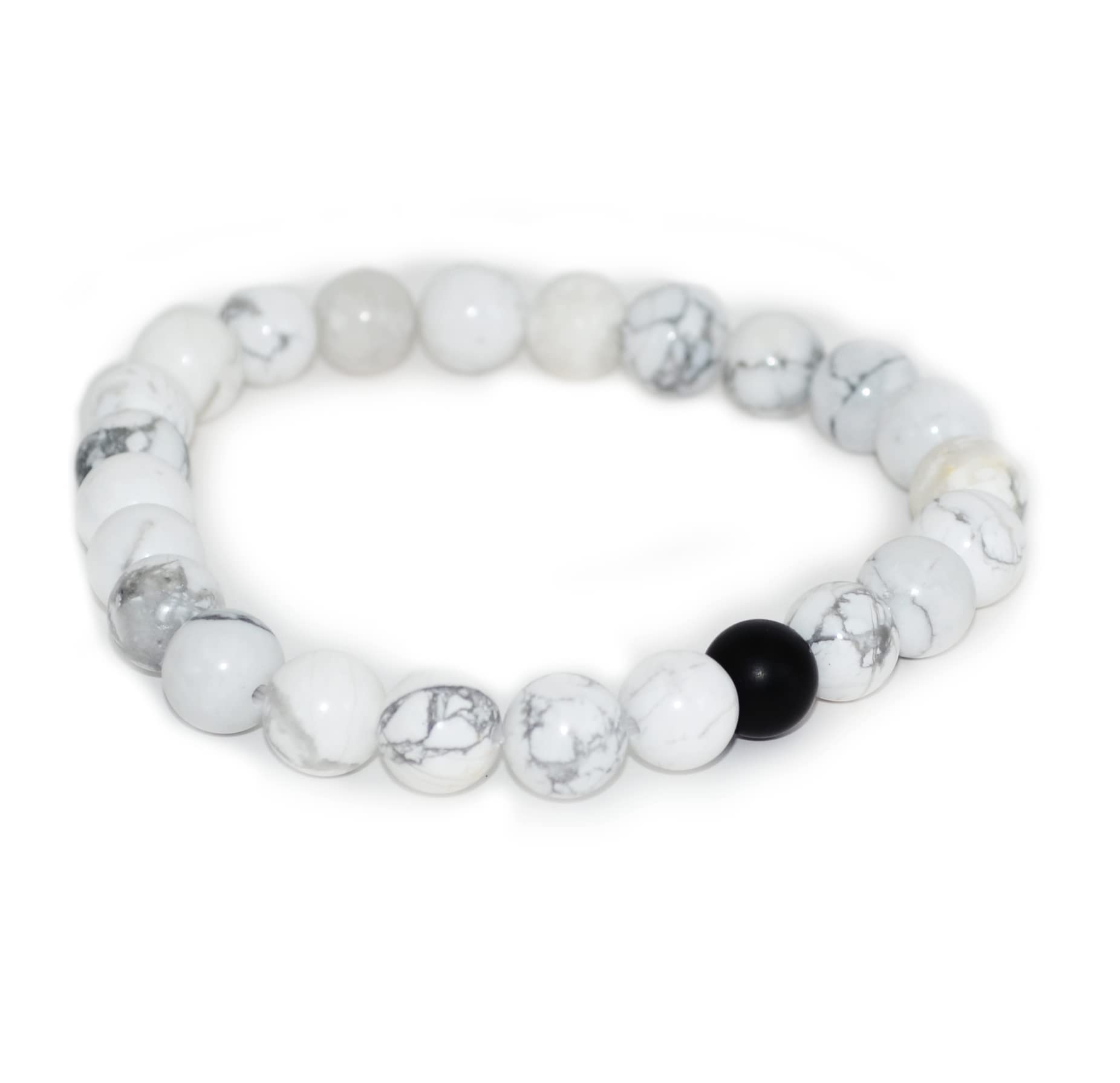 CraftVatika White Howlite Crystal Bracelet for Men Women Boy Girls, Handmade White Howlite Crystal Bead Stone Bracelet 8mm, Natural Howlite Black Agate Gemstone Black and White Bracelet for Healing, Stress and Anxiety (B0BRKQS1Z4) Amazon Price History, Amazon Price Tracker