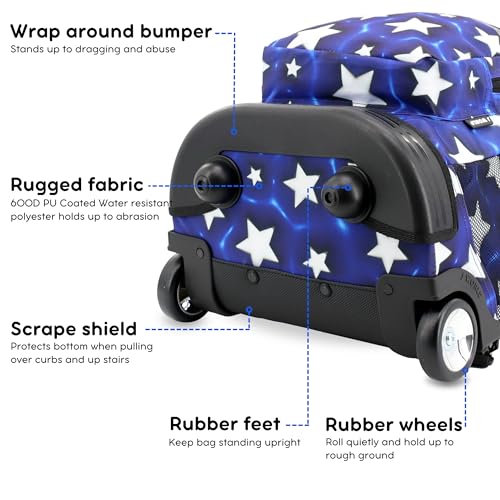 Image of J World Sunrise Kids Rolling Backpack with Wheels for Girls Boys, Roller Bookbag for School, 18 x 13 x 9 Inches, Puffy Star