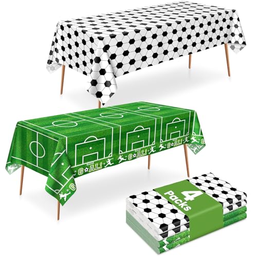 Image of LANLISA 4 Pack Soccer Table Cloth Plastic, 54 x 108 Inch Rectangle Tablecloth Disposable, Soccer Birthday Party Decorations World Sports Table Cover for Soccer Theme Party Supplies