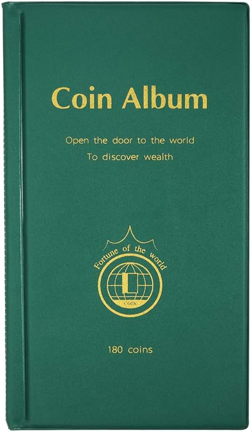 MULOVE 180 Pockets Coin Holder Album, 50P Coin Collectors Storage Coin Collection Holder Book Suitable for Coin Diameter Less Than 1.66 Inches (Green)