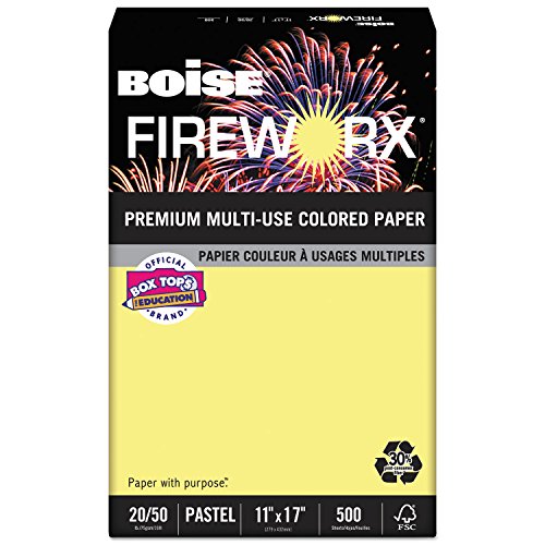 BOISE CASCADE FIREWORX Colored Paper, 20 lb, 11 x 17 Inches, Crackling Canary, 500 Sheets/Ream (CASMP2207CY)