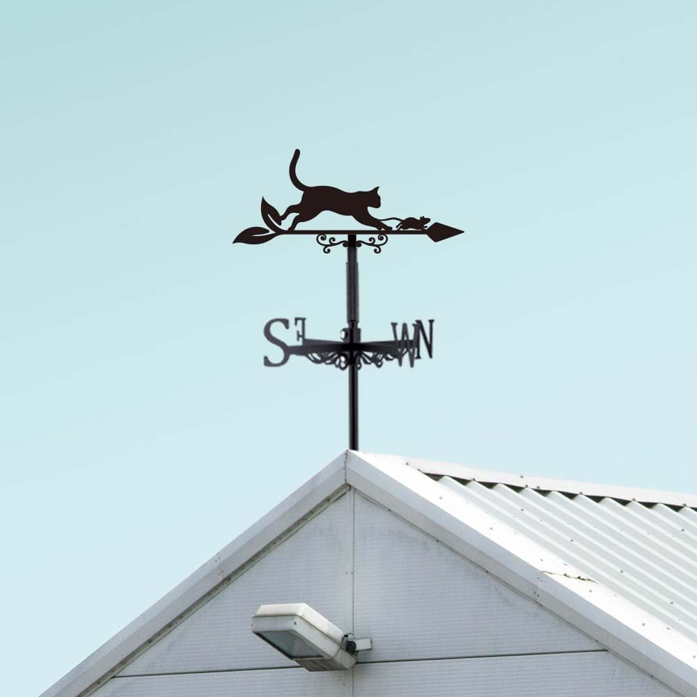 SUPERDANT Cat Mouse Weather Vane Animal Metal Weathervane Black Iron Weathercock Wind Vanes Garden Art Decor Wind Direction for Roof Yard Outdoor Farm Barn Sheds Garden Patio Decoration