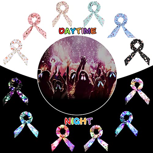 Neon Light Up Bow Scrunchies For Girls, Cute Led Hair Scrunchie Ponytail Holders Scarf Hair Ties Women Rave Accessories Glow In The Dark Party Favors Supplies Birthday Halloween Christmas 6 Pcs #TOP5