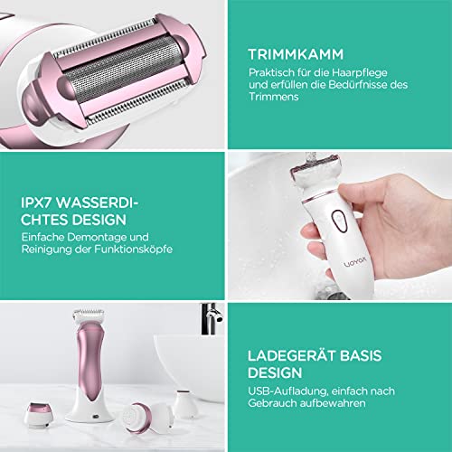 VOYOR Elektrischer Damenrasierer Nass und Trocken Rasierer Damen Wiederaufladbar Ladyshaver für Bikinizone Körper Achseln Kabelloser Wasserfest 4-IN-1 Elektrorasierer ES400 - Image 6